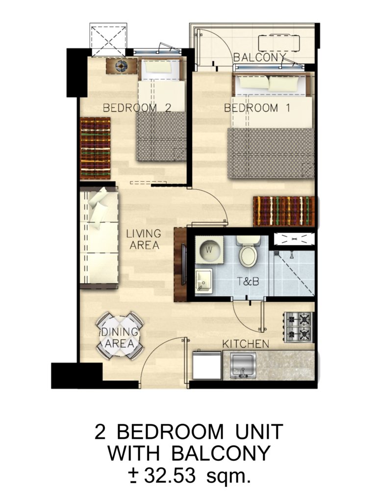 Bloom Residences Unit Layout - 2 Bedroom Unit w/ Balcony