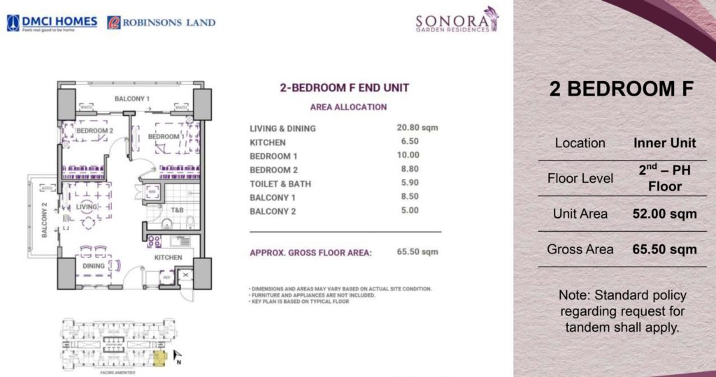 Sonora Garden 2 Bedroom F End Unit Layout