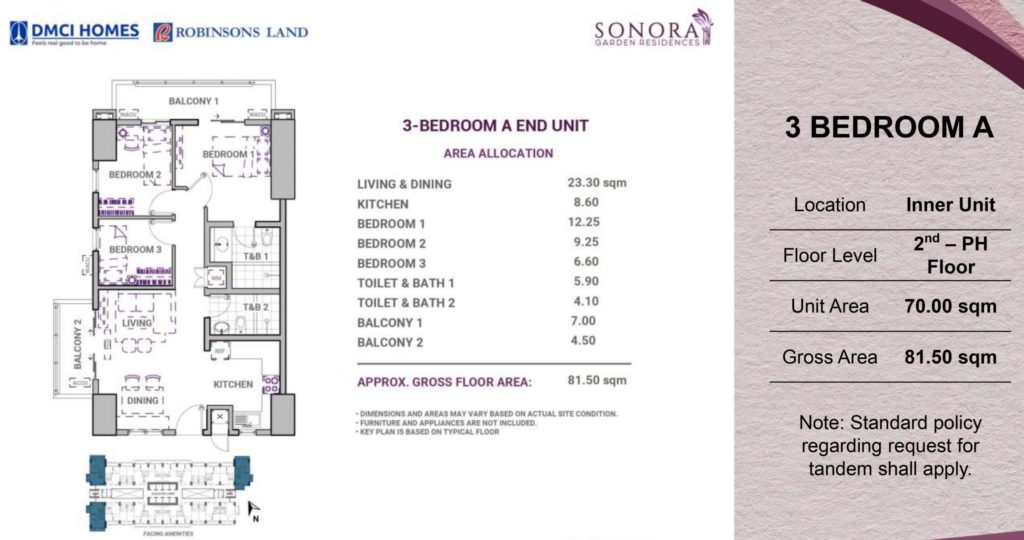 Sonora Garden 3 Bedroom A End Unit Layout