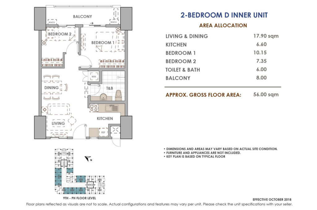 Aston Residences 2 Bedroom D Inner Unit Layout