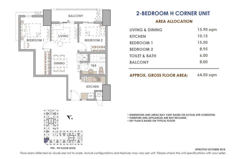 Aston Residences 2 Bedroom H Corner Unit Layout