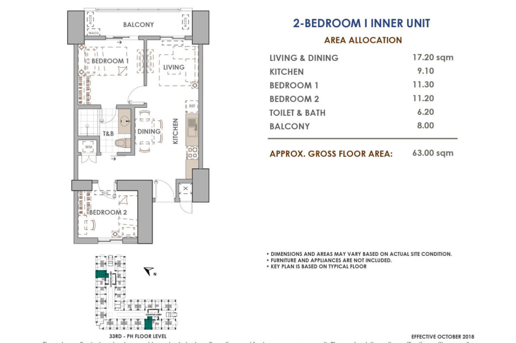 Aston Residences 2 Bedroom I Inner Unit Layout
