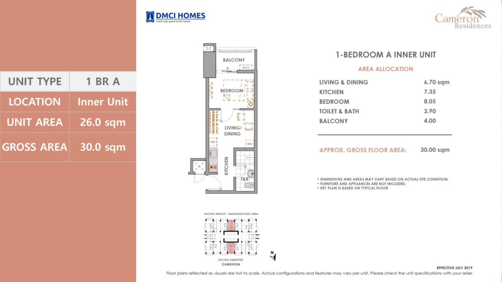 Cameron Residences 1 Bedroom A Inner Unit Layout