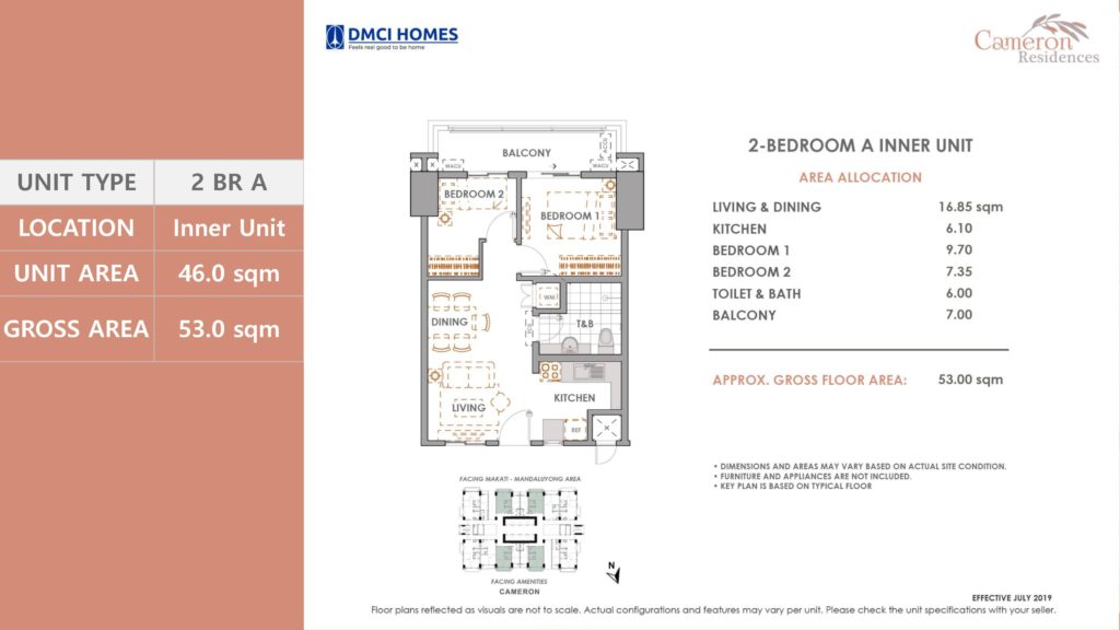 Cameron Residences 2 Bedroom A Inner Unit Layout