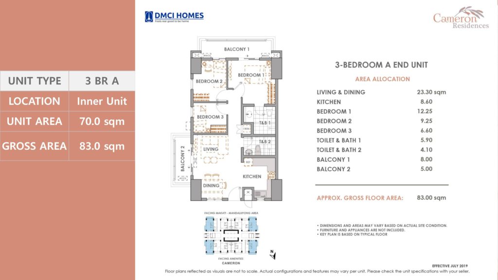 Cameron Residences 3 Bedroom A End Unit Layout
