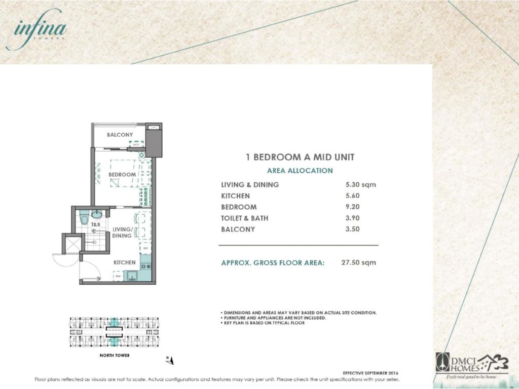 Infina Towers 1 Bedroom A Mid Unit Layout