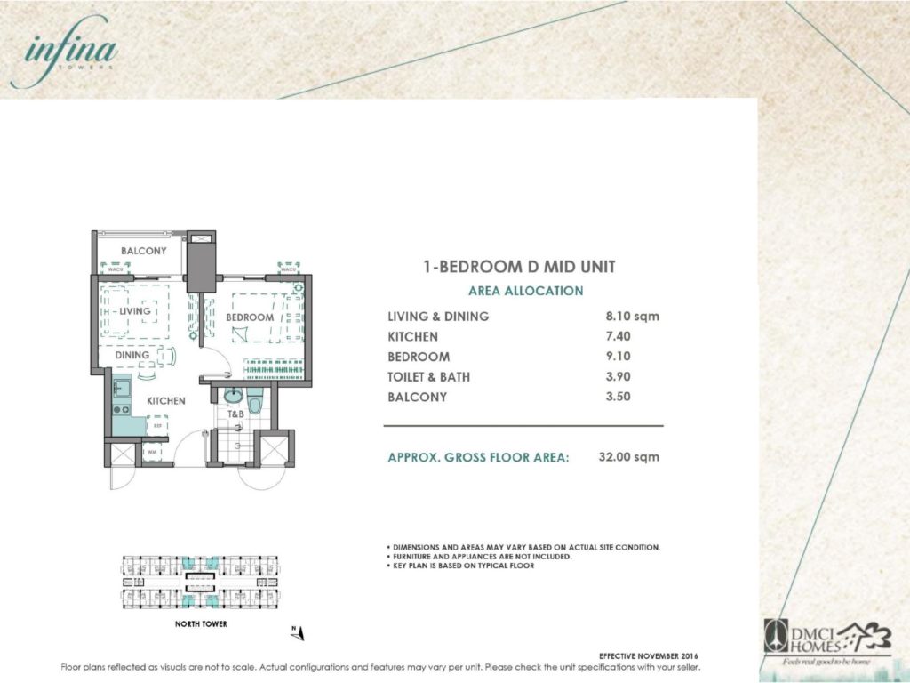 Infina Towers 1 Bedroom D Mid Unit Layout