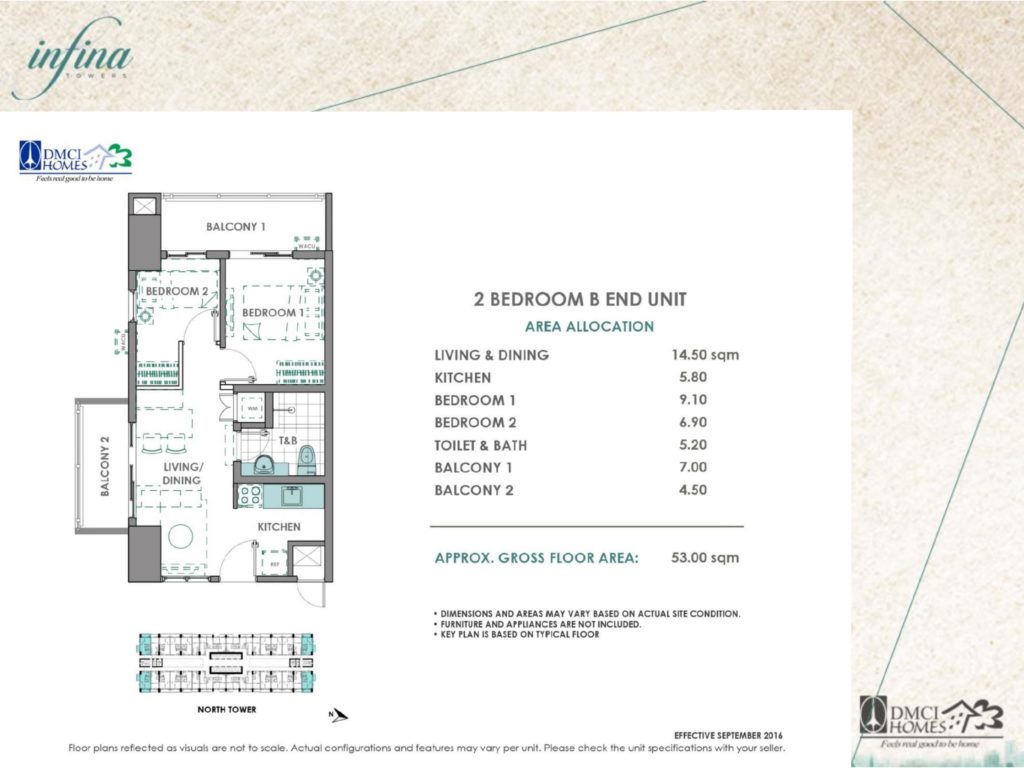 Infina Towers 2 Bedroom B End Unit Layout