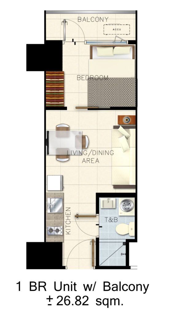 Glam Residences Unit Layout - 1 Bedroom Unit w/ Balcony