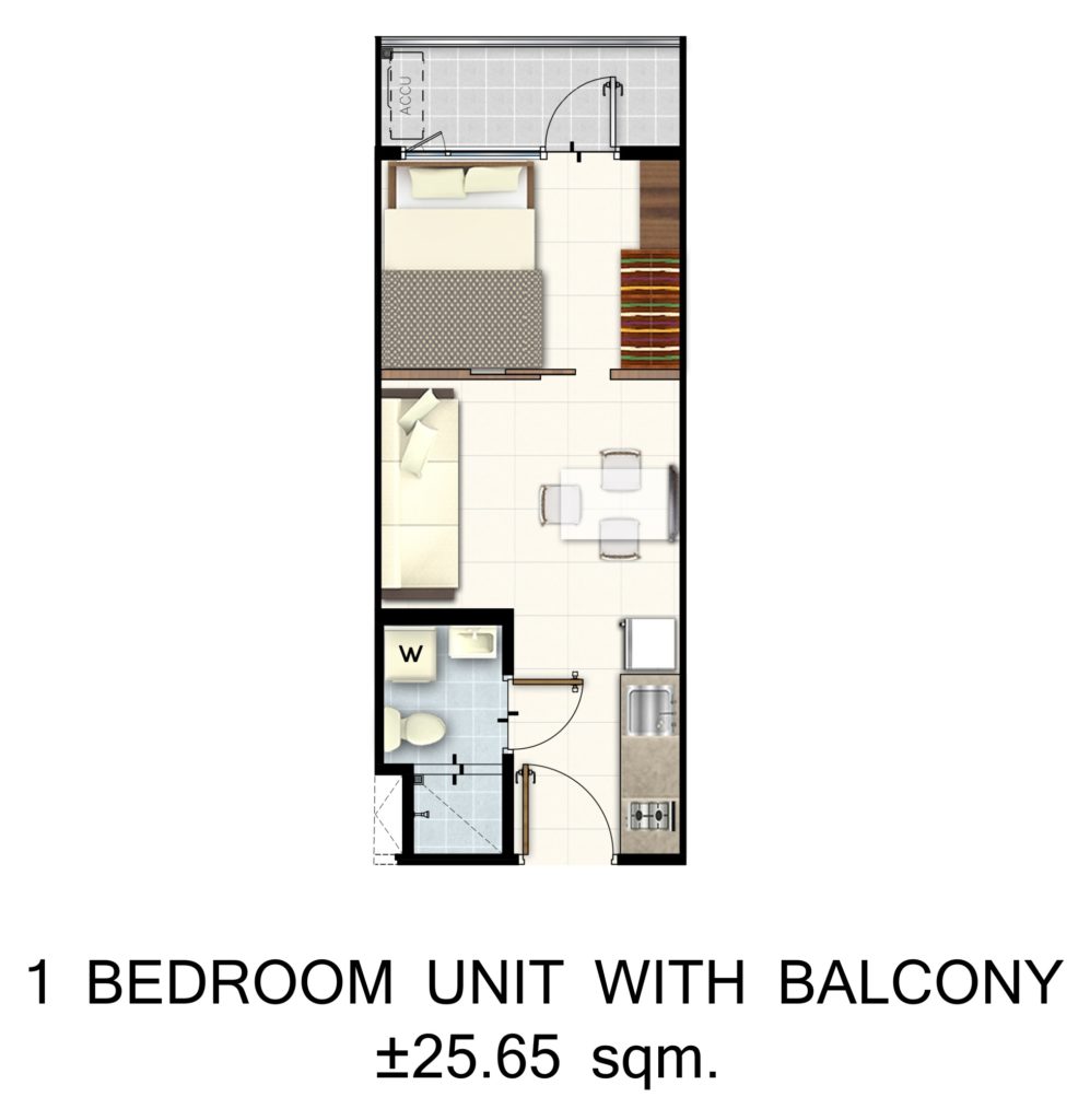 Light 2 Residences Unit Layout - 1 Bedroom Unit w/ Balcony