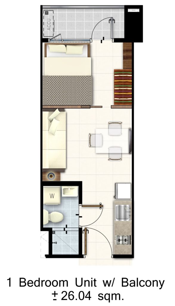 Red Residences Unit Layout - 1 Bedroom Unit w/ Balcony