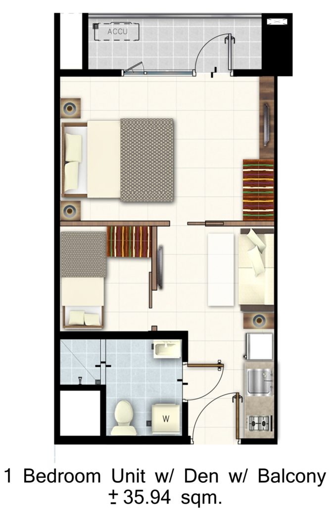 Red Residences Unit Layout - 1 Bedroom Unit w/ Den w/ Balcony