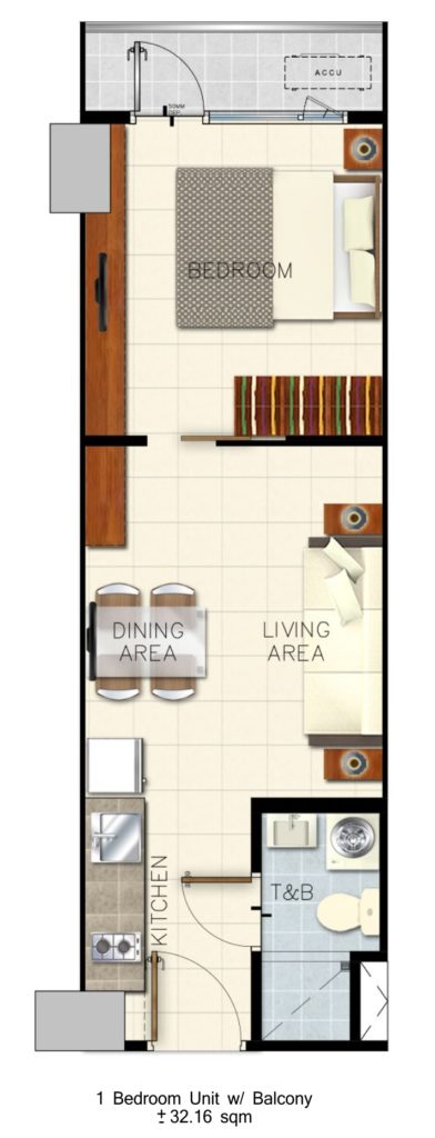 Unit Layout 1 Bedroom with Balcony (2) Sail Residences (2)