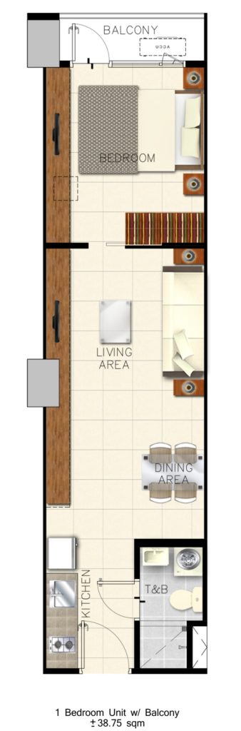 Sail Residences Unit Layout - 1 Bedroom Unit w/ Balcony