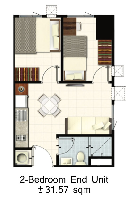 Green 2 Residences Unit Layout - 2 Bedroom End Unit