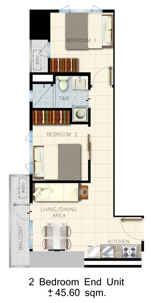Glam Residences Unit Layout - 2 Bedroom End Unit