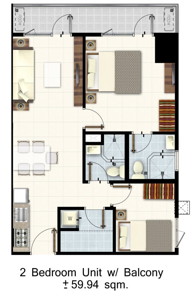 Red Residences Unit Layout - 2 Bedroom Unit w/ Balcony