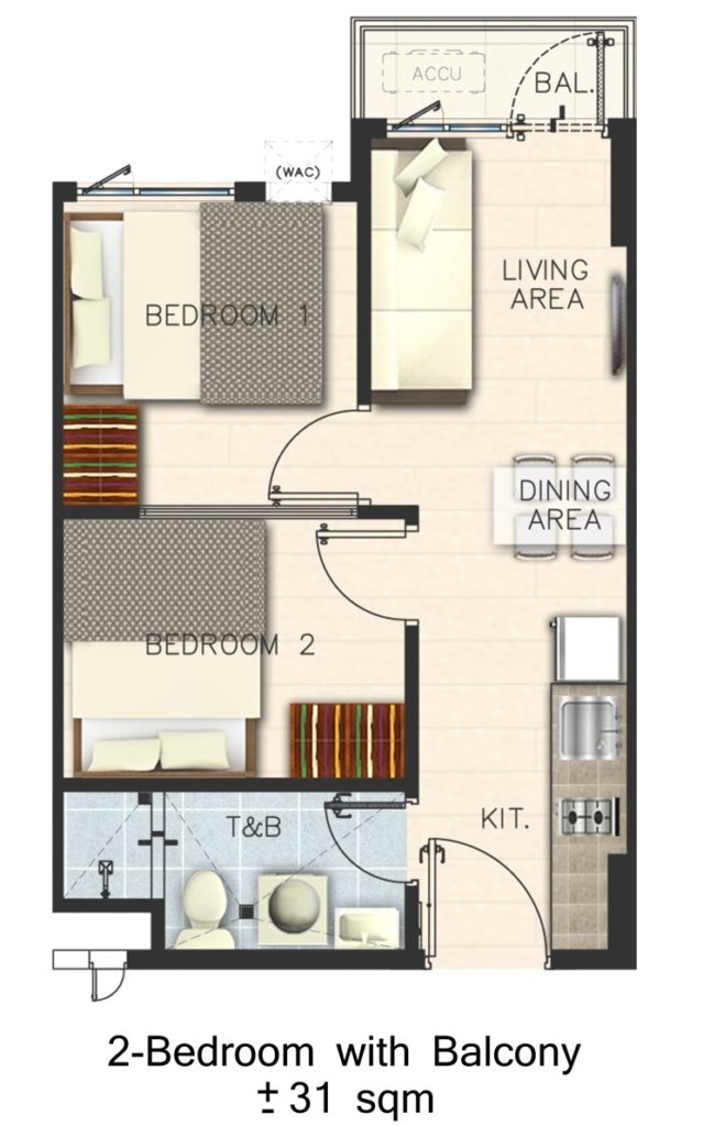Vine Residences Unit Layout - 2 Bedroom Unit w/ Balcony