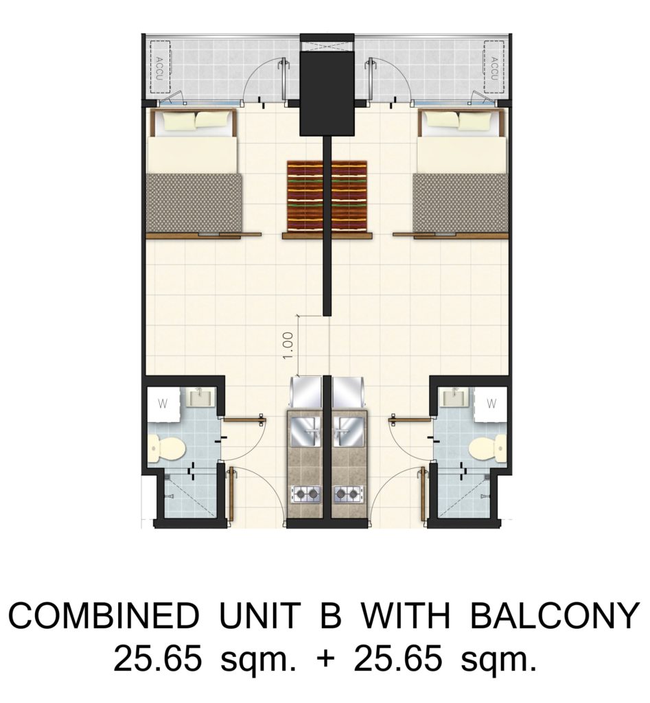 Light 2 Residences Unit Layout - Combined Unit B w/ Balcony