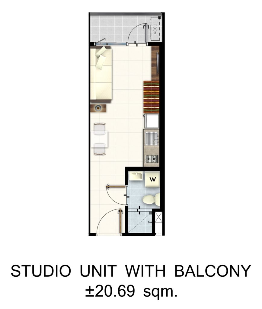 Light 2 Residences Unit Layout - Studio Unit w/ Balcony