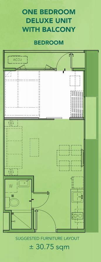 Mint Residences Unit Layout One Bedroom Deluxe Unit w/ Balcony (30.75 sqm)