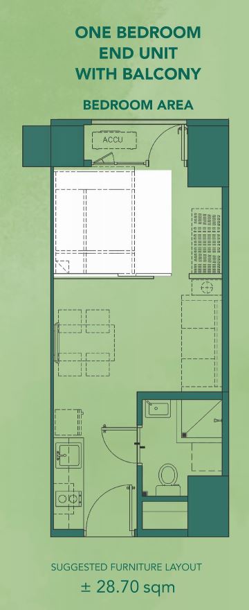 Mint Residences Unit Layout One Bedroom End Unit w/ Balcony (28.70 sqm)