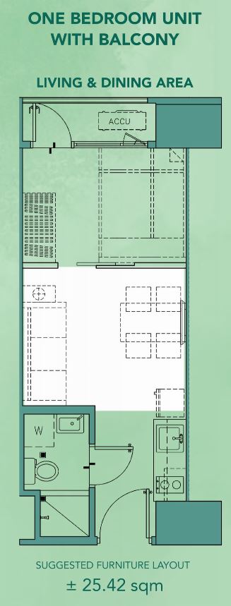 Mint Residences Unit Layout One Bedroom Unit w/ Balcony (25.42 sqm)