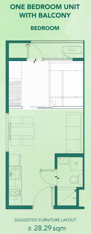 Mint Residences Unit Layout One Bedroom Unit w/ Balcony (28.29 sqm)