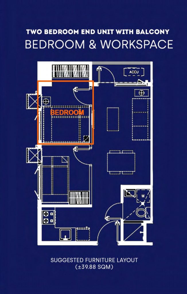 South 2 Residences 2 Bedroom End unit with balcony