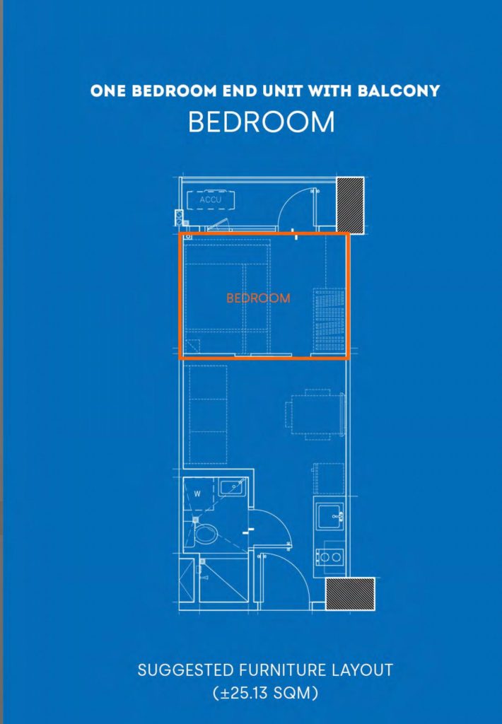 South 2 Residences One Bedroom End Unit w Balcony 25.13 sqm